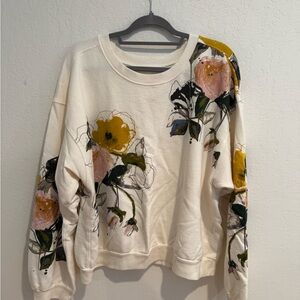 Anthropologie Pilcro Cream Sweatshirt with beautiful painterly floral design